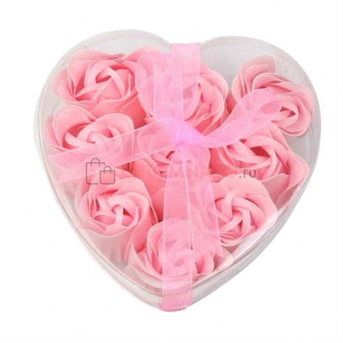 Розы из мыла 9 шт. в прозрачной коробке в форме сердца